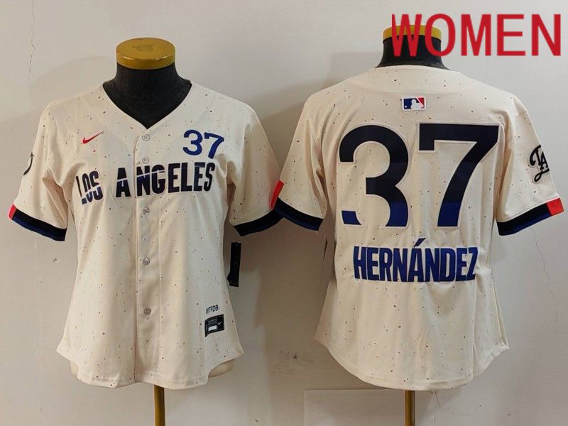 Women Los Angeles Dodgers #37 Hernandez Cream Fashion Nike 2024 MLB Jersey style 729->women mlb jersey->Women Jersey